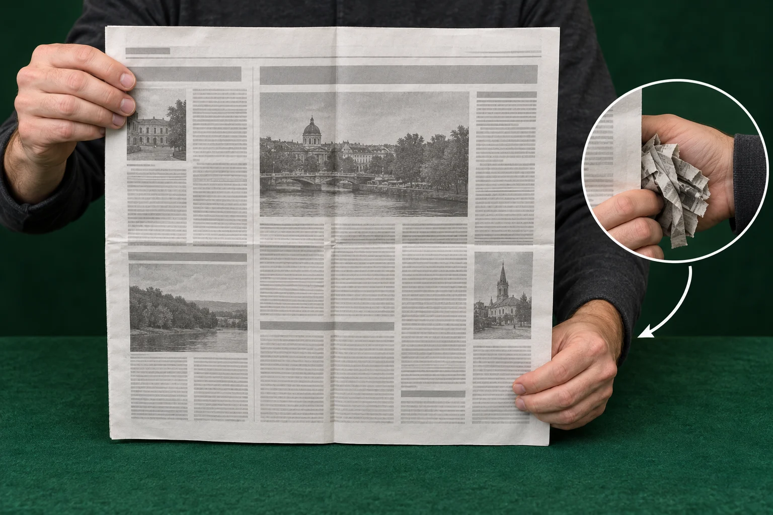 Pagina întreagă arătată din față, cu fragmentele ascunse în spate
